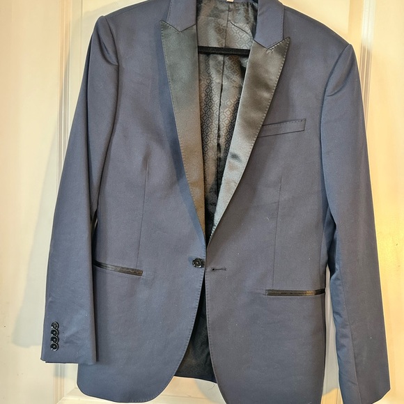 Express Navy & Black Tailored One ButtonTuxedo Sport Coat Dinner Jacket,Size 38R - Picture 13 of 15